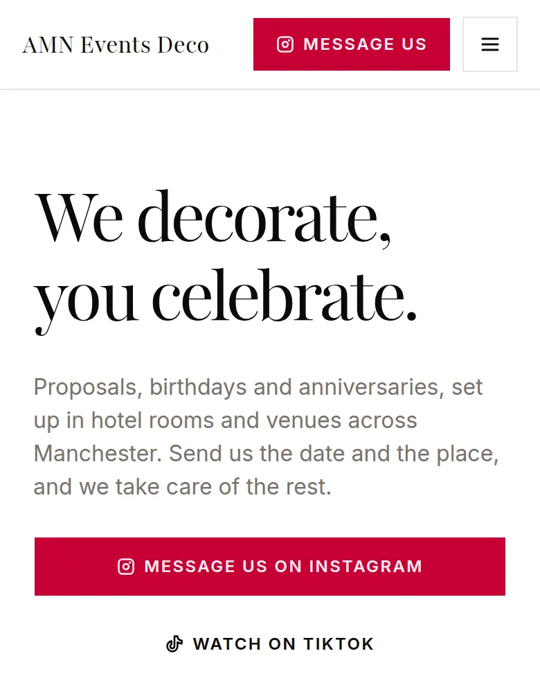 Website built for AMN Events Deco, an event decoration service in Manchester